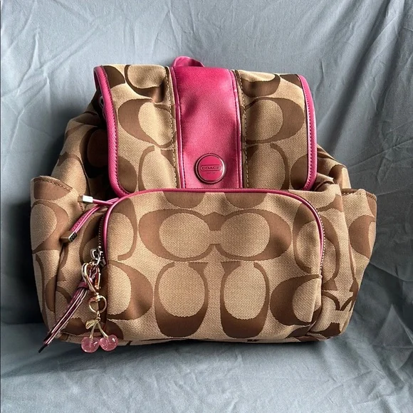 Coach Brown and Pink Floral Backpack with Wallet Coach Court Backpack In Signature Canvas With Floral Print  main image 4